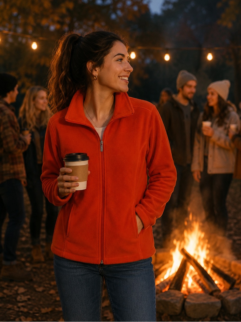Lands’ End Women’s Fleece Jacket Large 14-16 Burnt Orange Full Zip Soft Fall